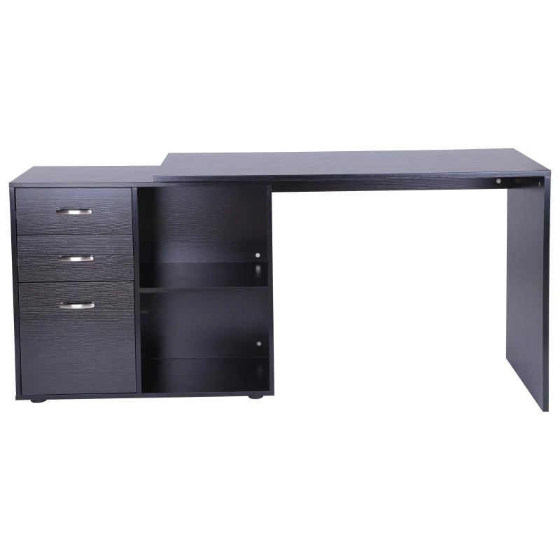 HOMCOM Masa de Birou de colt cu Sertar, pentru Birou si Casa, in Forma de L, Neagra