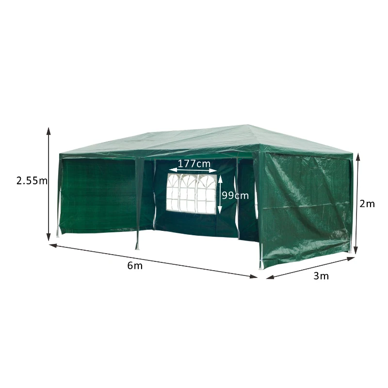 Outsunny Pavilion penrtu Extern Impermeabil din Oțel și PE cu Panouri Detașabile, Verde, 3x6m
