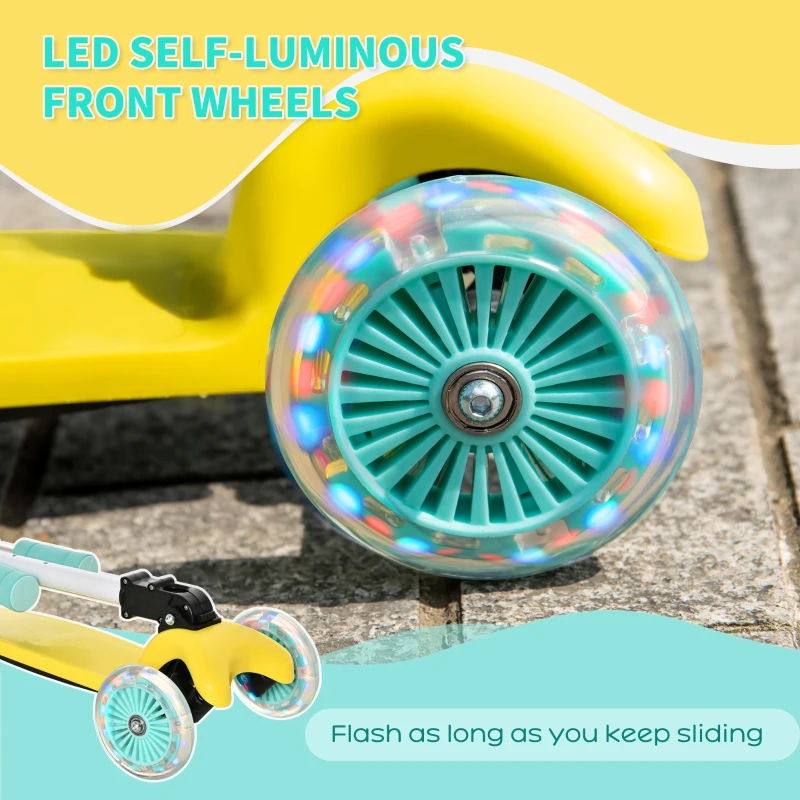 HOMCOM Trotineta Pliabila 3 Roti iluminata cu LED pentru baieti si fete 3-8 ani - Galbena/Verde