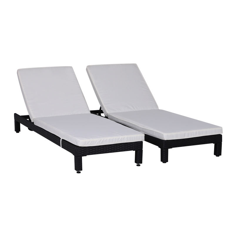 Outsunny Set 2 Sezlonguri de Gradina in PE Rattan Negru cu Perna Captusita