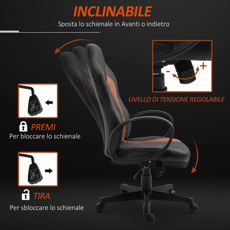 Vinsetto Scaun Ergonomic pentru Jucatori Gaming sau Birou Reglabil din Piele Maro si Neagra 62.5x69x109-119cm