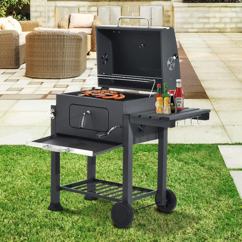 Outsunny Barbecue BBQ Grill cu Carbune si Capac, 115x56x108cm