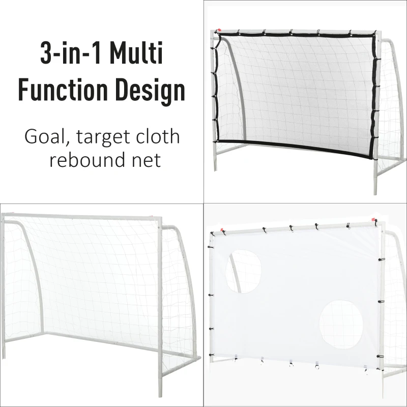 HOMCOM 3-in-1 Poarta de fotbal Poarta de tragere pentru Adulti Copii cu Plasa Tedoron Alba