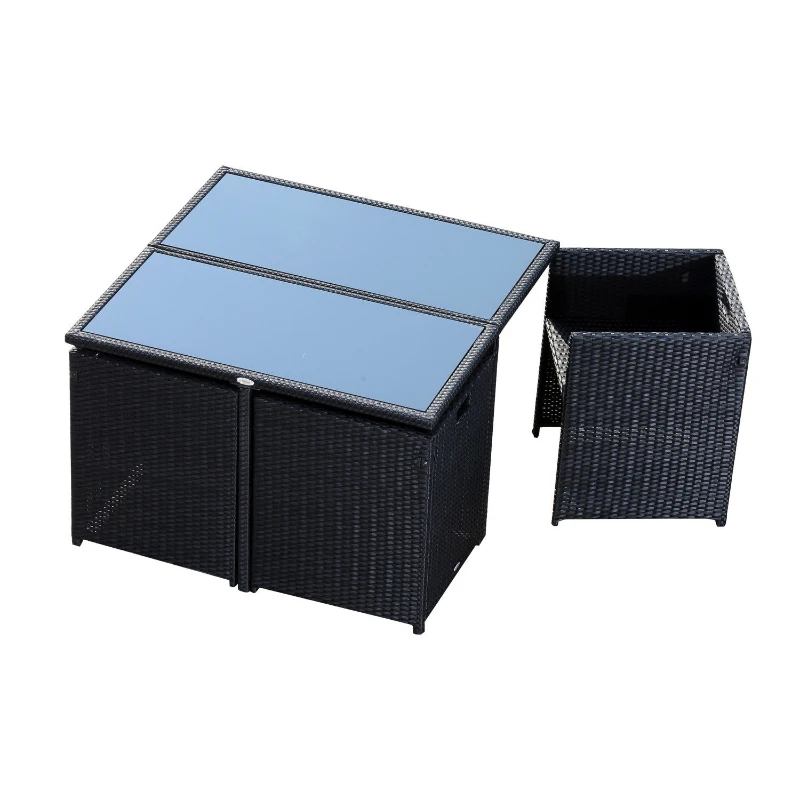 Outsunny Set Mobilier de Grădină cu Masă de Prânz, 4 Scaune și Perne, 109x109x72 cm, Negru