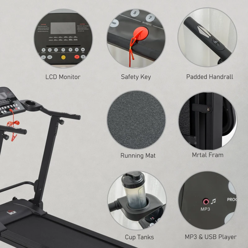 HOMCOM Banda de Alergare Electrica Pliabila 14 km / h 5 Programe si Soclu USB