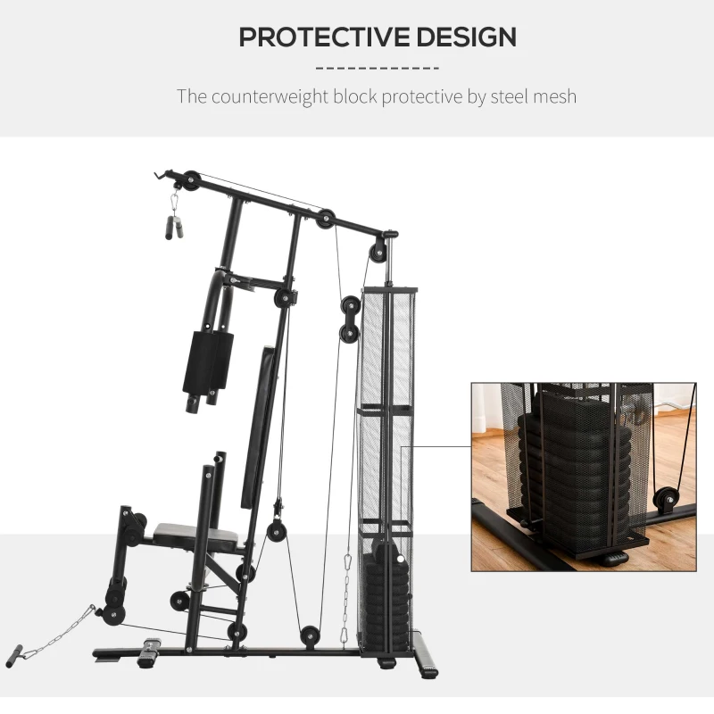 HOMCOM Statie de fitness Multifunctionala pentru Sala si Casa, din Otel 150x110x210cm Negru