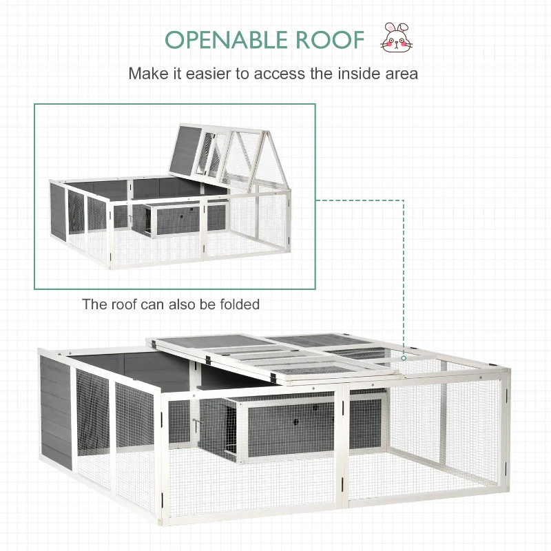 PawHut Cusca pentru iepuri de Exterior Cusca pentru 2-4 iepuri, din Lemn Gri 180x180x60cm