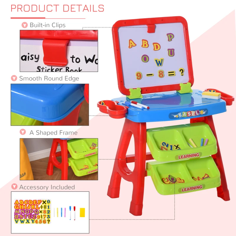 HOMCOM placa magnetica banca 3in1 pentru copii 3-6 ani Accesorii incluse