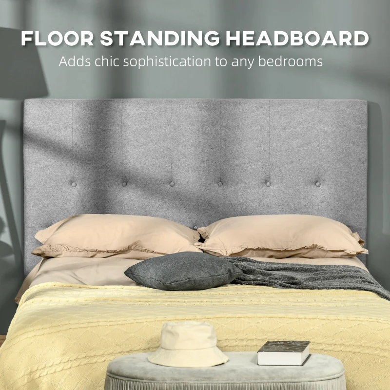 HOMCOM Tablie pat matrimonial din material textil, tapitata si brodata cu nasturi, 160x120cm – gri