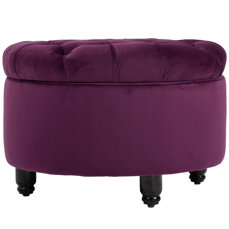 Homcom Puf container din Catifea Violeta cu Asezare in Stil Chesterfield Captusit