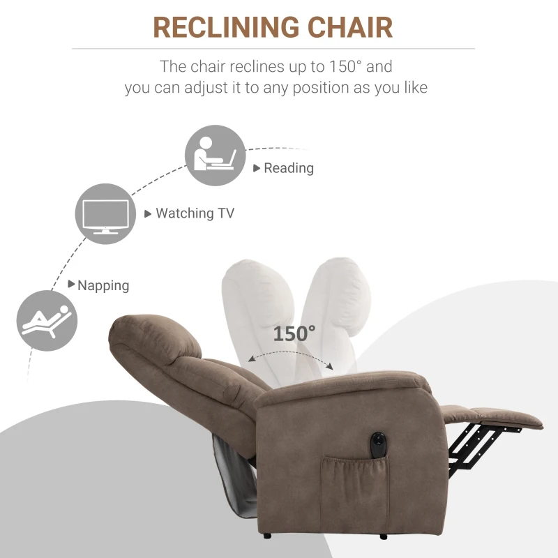 Homcom Fotoliu Recliner de Relaxare cu Spatar Rabaltabil la 150° in Microfibra, Maro 77x93x110 cm