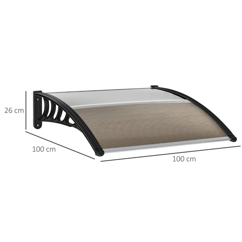 Outsunny Copertina de Exterior din Policarbonat pentru Usi si Ferestre cu Kit de Montare 100x100x26cm - Maro(m-3)