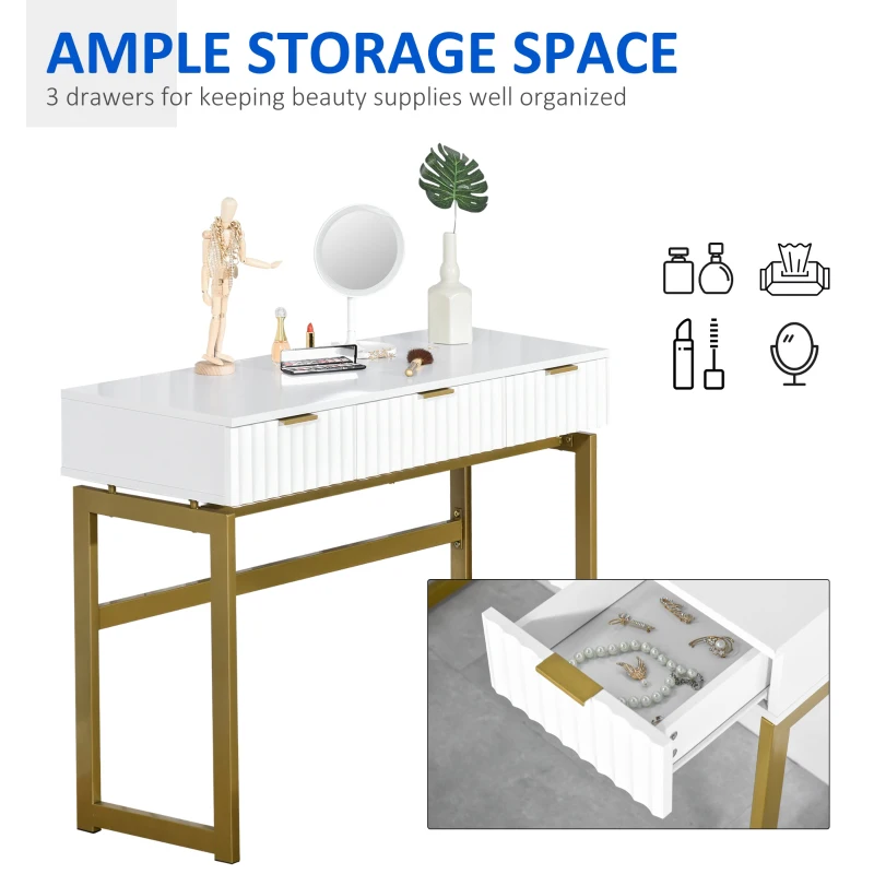 HOMCOM Masa de Toaleta din MDF si Metal Masa de Machiaj cu 3 Sertare
