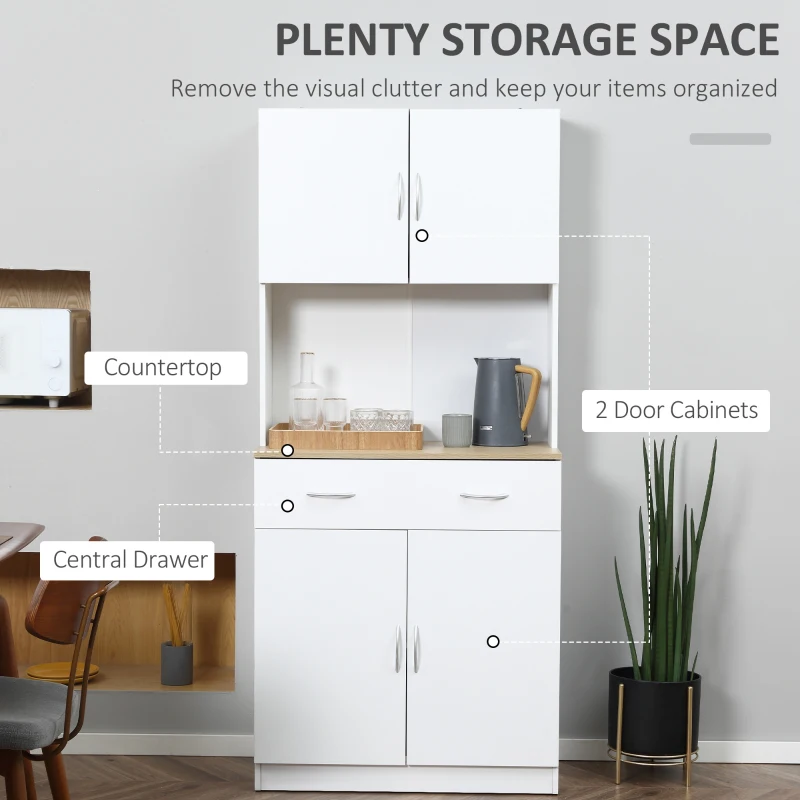 HOMCOM Bufet Bucatarie Alb 80×40×180 cm – Cu Dulap si Sertar