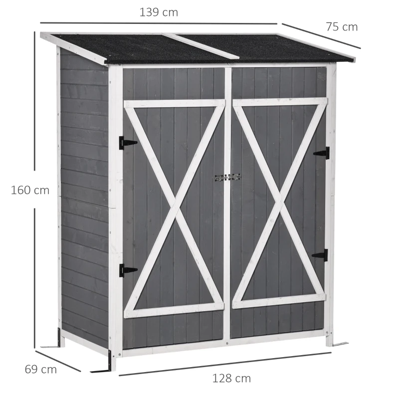 Outsunny Casuţa de Gradina cu Usa Dubla si Masuţă, Gri 139x75x147/160cm
