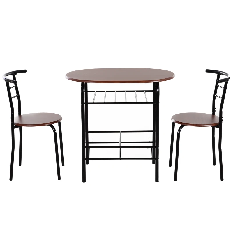 HOMCOM Set de Pranz 3 Piese Masa cu 2 Scaune Maro Lemn si Negru(m-4)