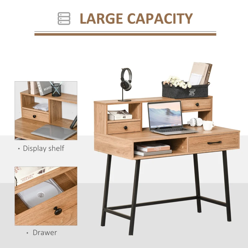 HOMCOM Masa de Birou si Camera cu Sertare si Polite 105x55x100cm Lemn