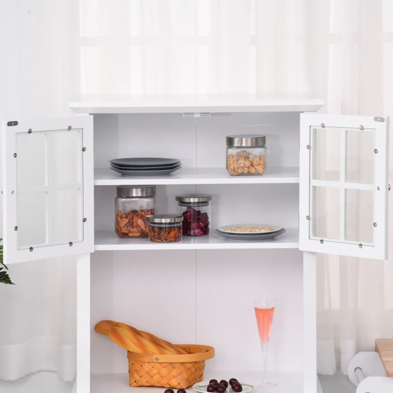 HOMCOM hoge kast keukenkast dressoir vitrinekast commode met lade glazen deuren veel opbergruimte voor keuken woonkamer MDF wit 68,6 x 40 x 164 cm