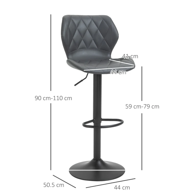 Homcom Set 2 Scaune Bar din Piele Sintetica Reglabile Negru(m-3)