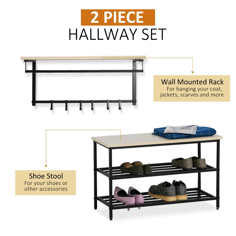 HOMCOM Garderoba cu Pantofar cu 3 rafturi si Cuier cu 6 Carlige si Raft