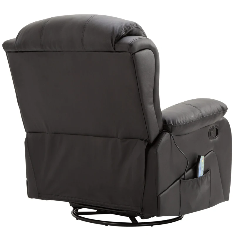 HOMCOM Fotoliu Relax Masaj Sistem Incalzire Rabatabil Piele Ecologica 94 x 103 x100cm Negru