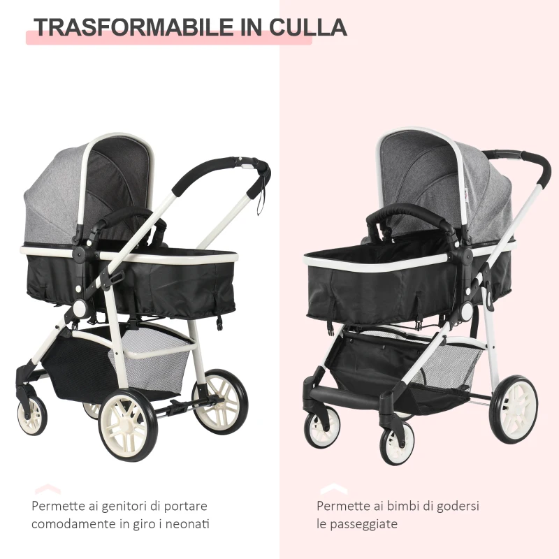 HOMCOM Carucior Dublu Ajustabil si Pliabil , Copii 0-36 luni, 15kg, 80x51x102cm Gri