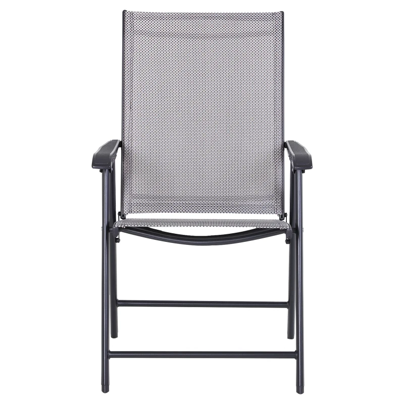 Outsunny Set de 2 Scaune Pliabile pentru Exterior din Otel si Textilene Gri si Negru