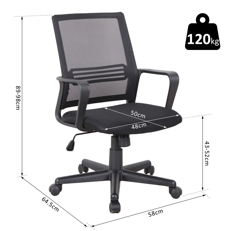 Vinsetto Scaun cu Roti de Birou in Tesatura din Plasa Negru