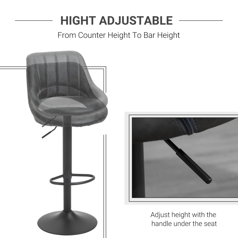 HOMCOM Set 2 Scaune de bar cu Inaltime reglabila si Suport pentru picioare, din PIele sintetica(m-4)