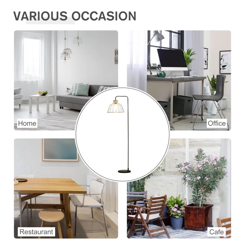 HOMCOM Lampa de podea cu abajur metalic, Stil industrial, 44x34x154 cm, Negru