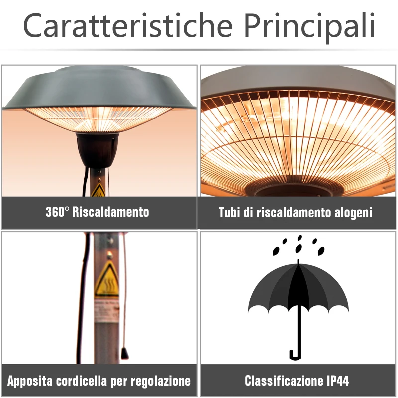 Outsunny Ciuperca Sistem de Incalzire de Extern 1500W Impermeabil in Aluminiu 200cm