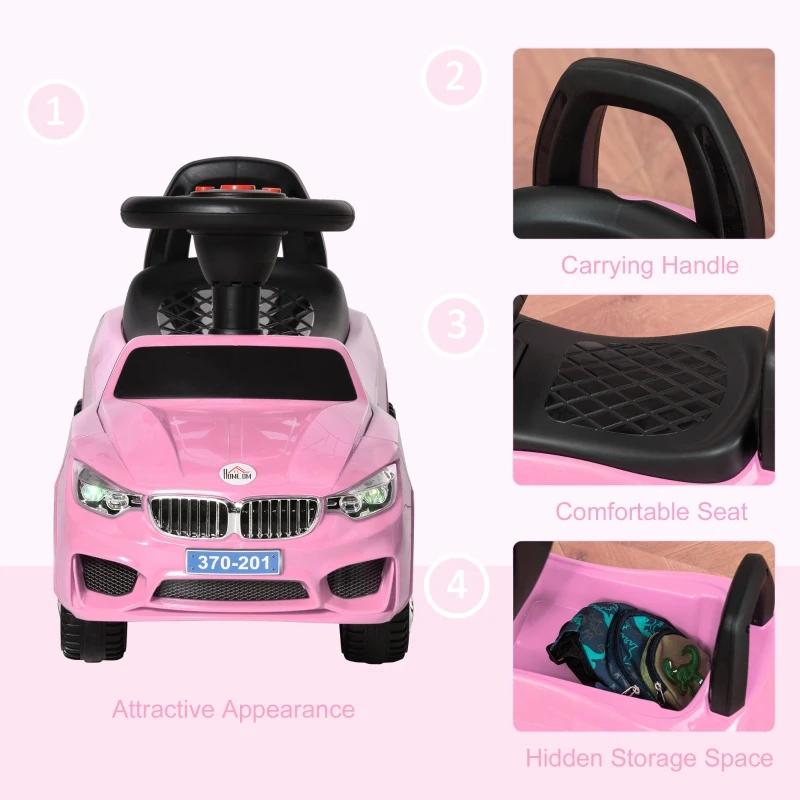 Homcom Masina Jucarie pentru Copii – Roz, cu Volan, Faruri & Muzica