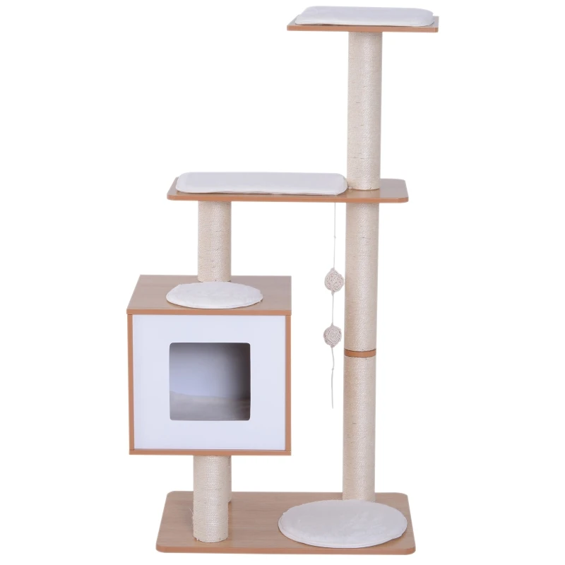 PawHut Ansamblu pentru Pisici in Sisal cu Cusca, Platform si Jocuri, 60x40x120cm