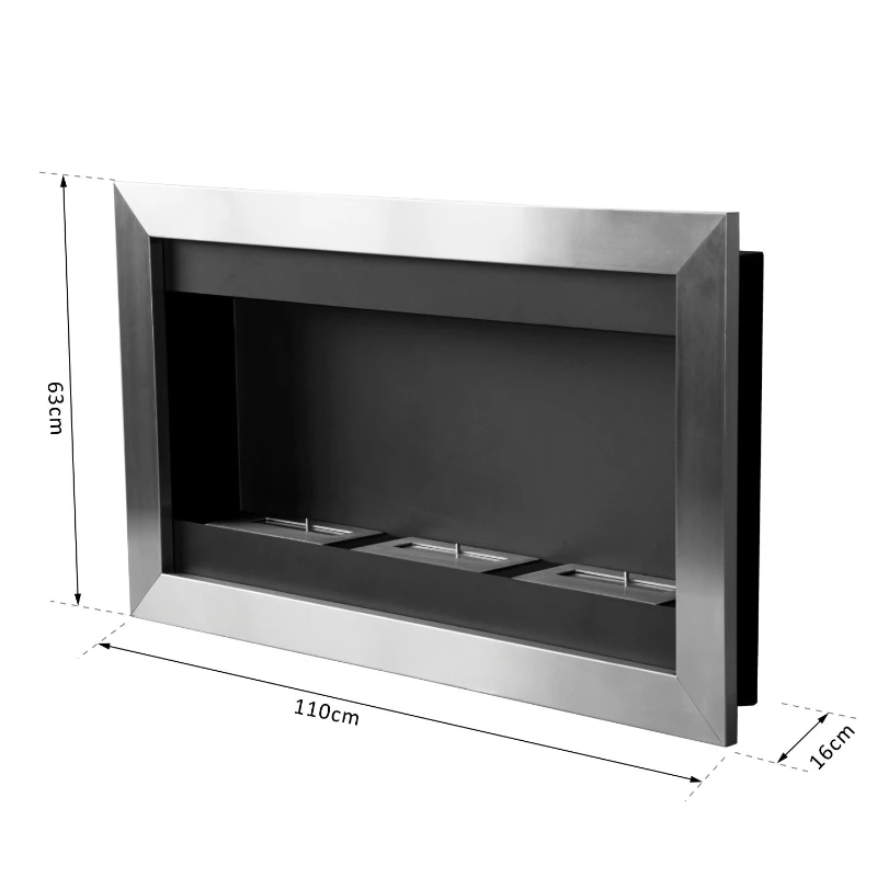 HomCom Șemineu cu Bioetanol pentru Perete cu 3 Arzătoare din Inox 1.5LT 110 x 63 x 16cm