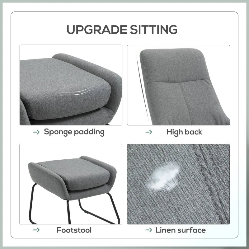 HOMCOM Set Fotoliu cu Pouf pentru picioare, Capitonate, din Metal si Tesatura Gri