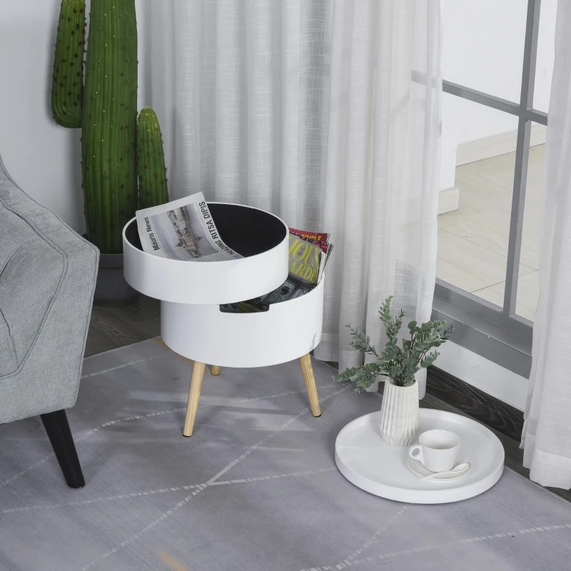 HOMCOM masuta de cafea rotunda, Φ38 x 48,3cm, lemn, alb