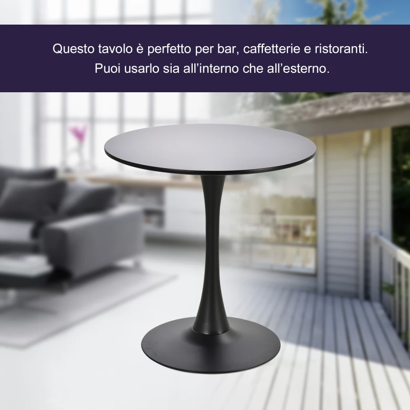 Homcom Masa de Cocktail Rotunda Minimal cu Baza din Meta Negru D70 x 73 cm