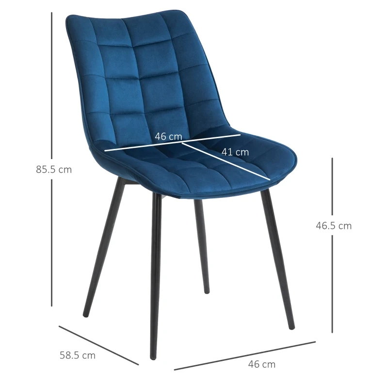 HOMCOM Set 2 Scaune Moderne Captusite pentru Sufragerie Stil Nordic Catifea Albastru