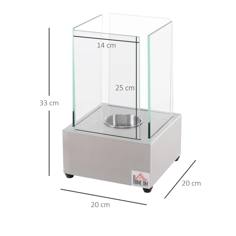 HOMCOM Semineu de masa otel si sticla arzator 0,4L pentru spatii exterioare si interioare