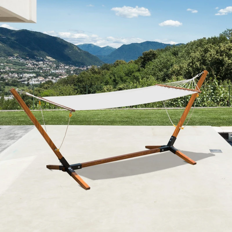 Outsunny Hamac cu Schelet Autoportant in Lemn,Crem, 320 x 110 x 120 cm