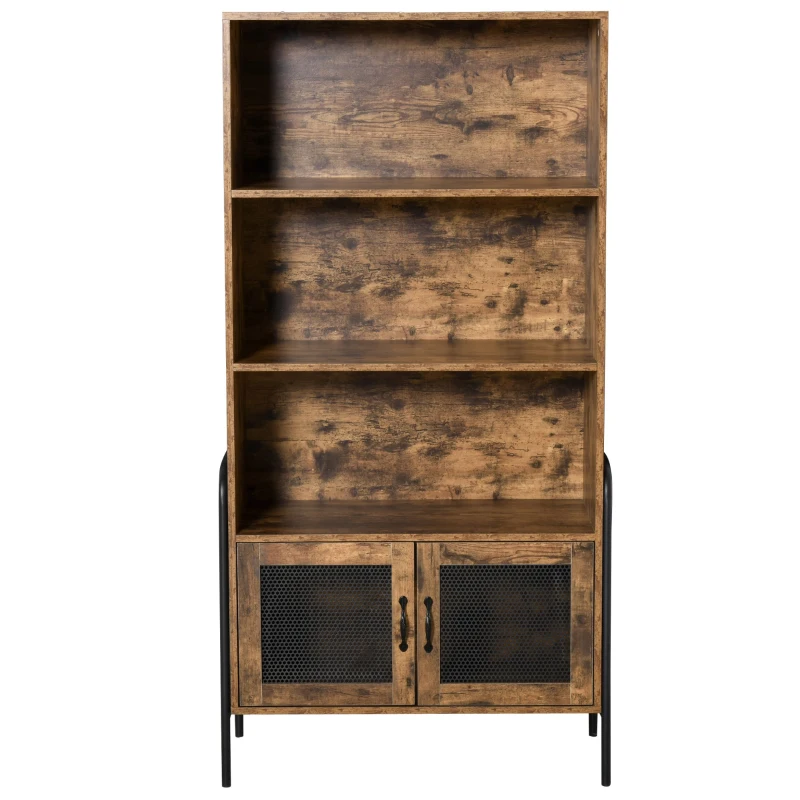 HOMCOM Biblioteca Design Industrial cu 3 Etajere si Dulapior din Lemn si Metal