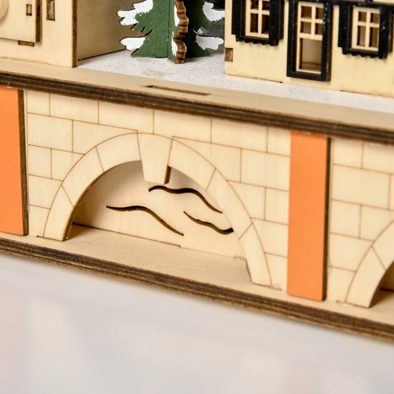 HOMCOM Calendar de Advent din Lemn 24 de Sertare Satul de Craciun si Lumini