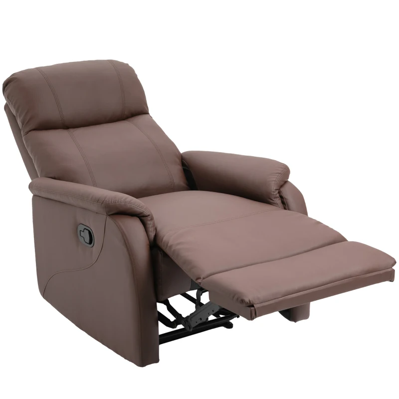 HOMCOM Fotoliu Relax Manual cu Spătar Reclinabil – Piele Sintetică Maro