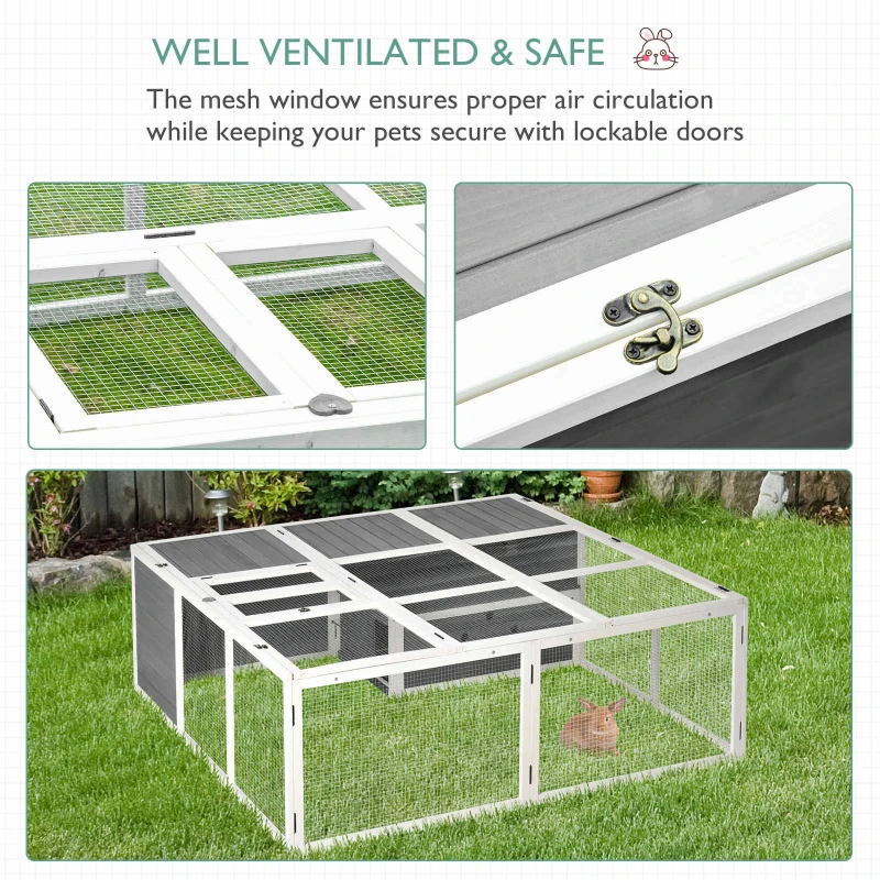 PawHut Cusca pentru iepuri de Exterior Cusca pentru 2-4 iepuri, din Lemn Gri 180x180x60cm