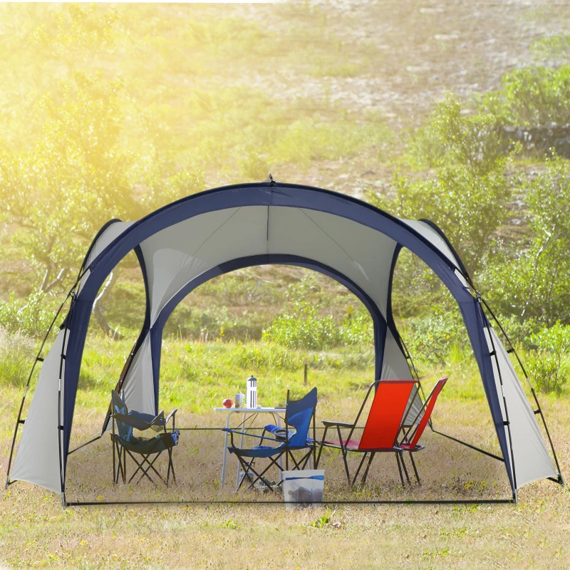 Outsunny Foisor Cort de Camping Pliabil Protectie UV Alb si Albastru 350 x 350 x230cm