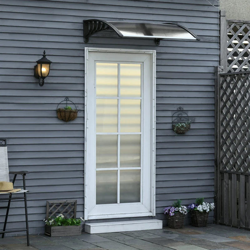 Outsunny Copertina de Exterior din Policarbonat pentru Usi si Ferestre cu Kit de Montare 100x100x26cm - Maro(m-2)
