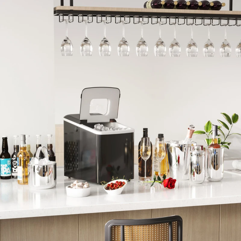 HOMCOM Masina pentru Gheata pentru Casa Producator de Ghiata 12kg/24h Neagra