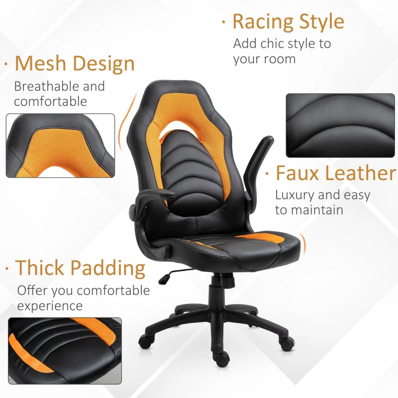 Vinsetto Fotoliu de Gaming din Piele ecologica Functie de Balansare Ajustabila Cotiera Rabatabila