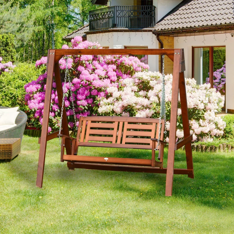 Outsunny Balansoar de Gradina din Lemn 2 Locuri si Lanturi din Metal Culoare Tec