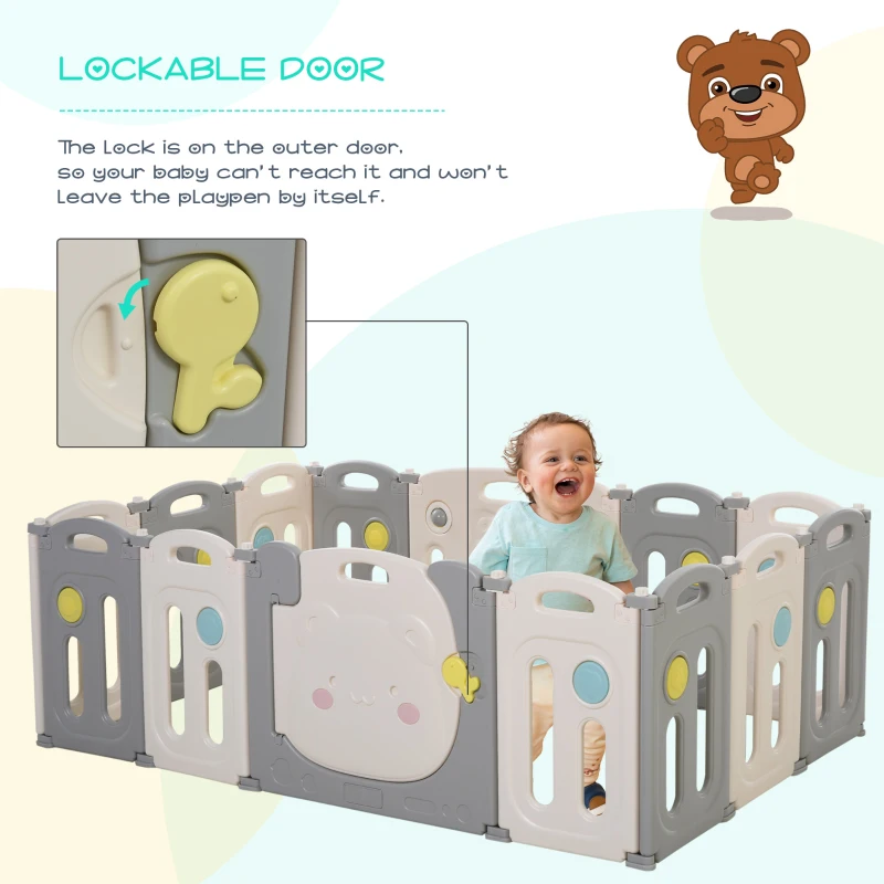 HOMCOM Gard pentru Copii 14 Bucati Pliabile Design cu Interblocare Jucarii 160x152x62cm